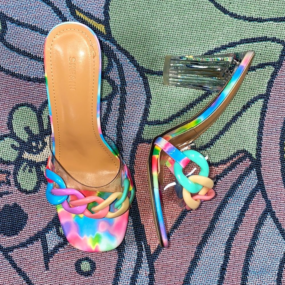 Pastel Chain Link Clear Kitten Heels